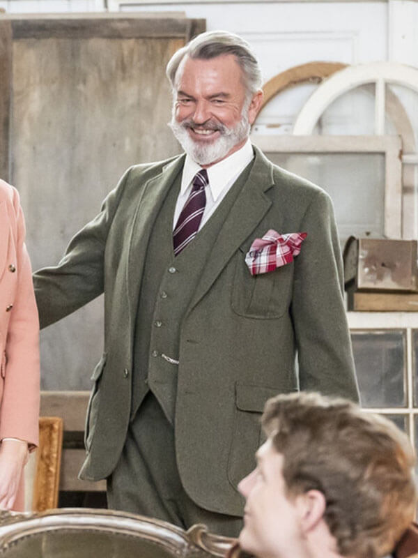 Sam Neil The Portable Door 2023 Green Wool Blazer