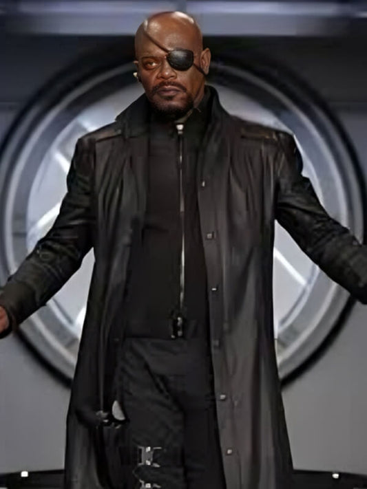   Samuel L. Jackson Black Leaather Coat 