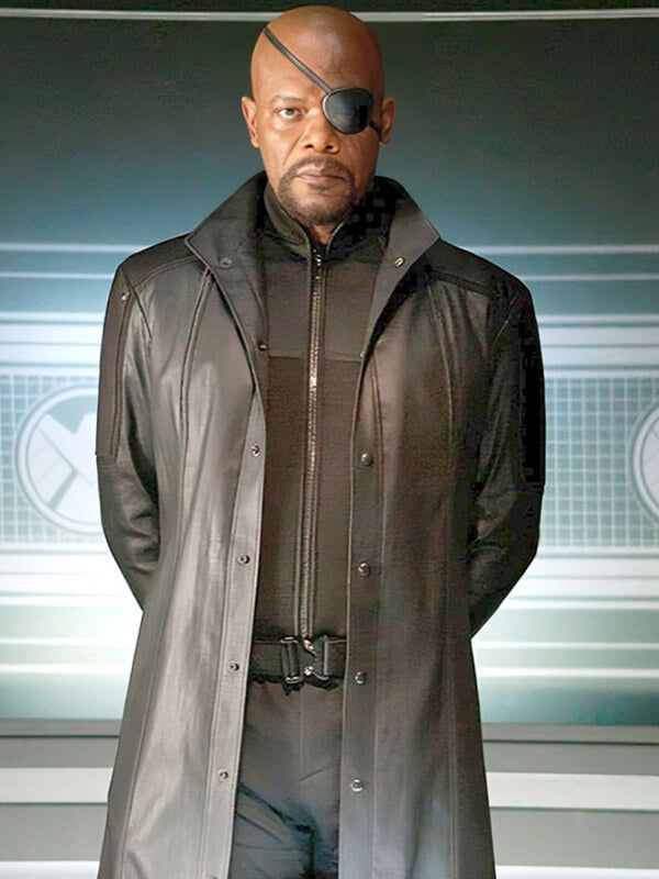   Samuel L. Jackson Black Leaather Coat 
