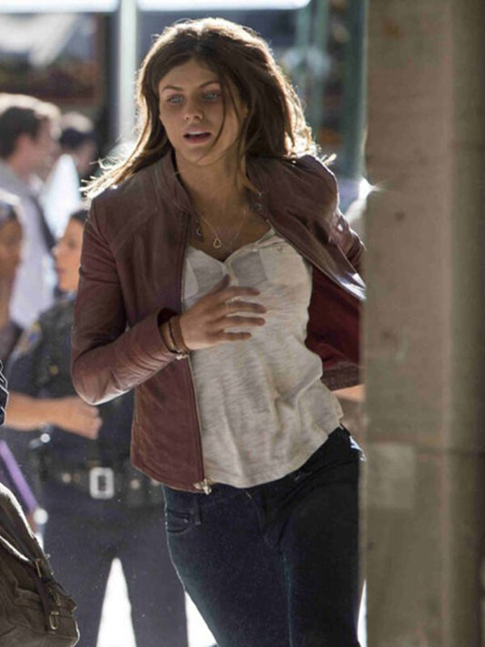 San Andreas 215 Alexandra Daddario Brown Leather Jacket