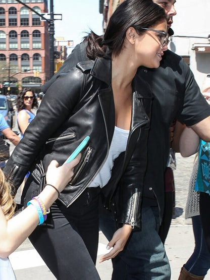 Selena Gomez New York 2015 Black Leather Jacket
