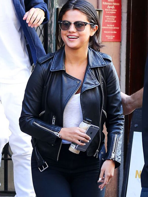 Selena Gomez New York 2015 Black Leather Jacket