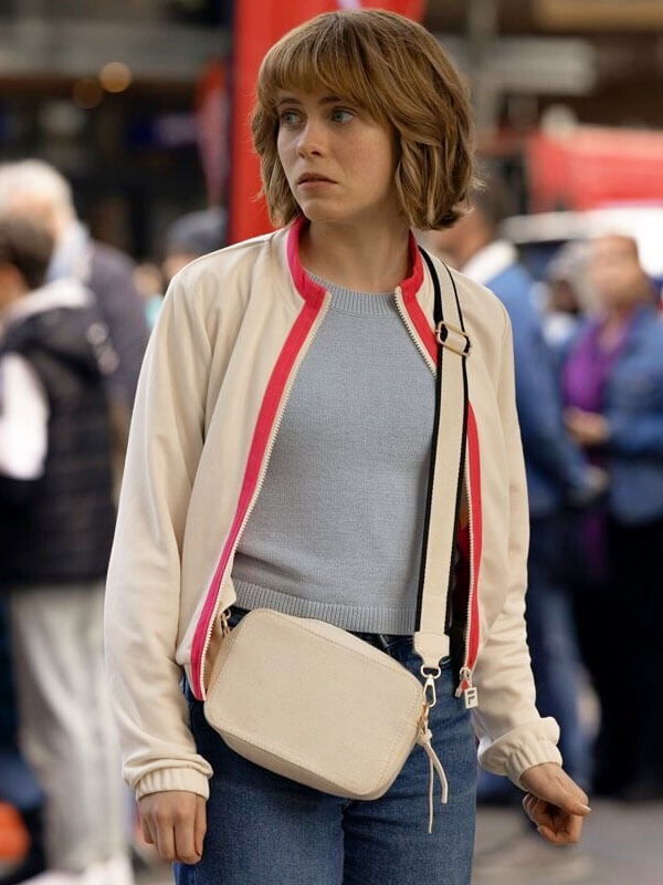 Sophia Lillis All Her Fault Season 01 White Bomber Jacket