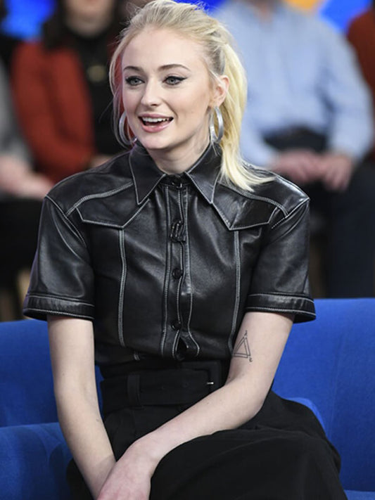 Sophie Turner Black Leather Shirt