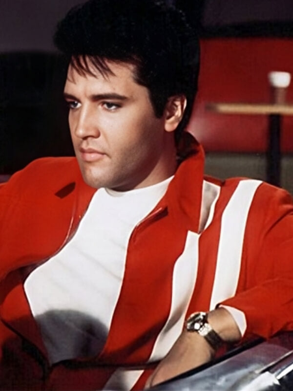 Speedway Red Elvis Presley Red With White Striped Leather Jacket