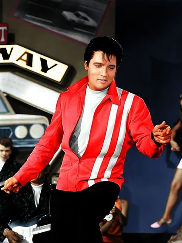 Speedway Red Elvis Presley Red With White Striped Leather Jacket