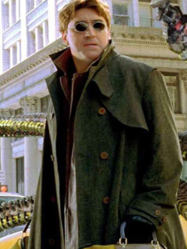 Spiderman No Way Home Alfred Molina Green Trench Wool Coat 
