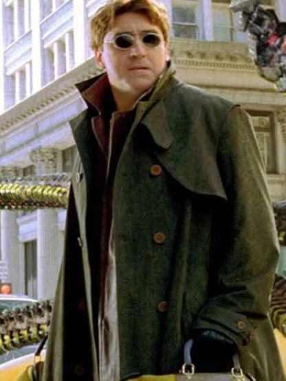 Spiderman No Way Home Alfred Molina Green Trench Wool Coat 