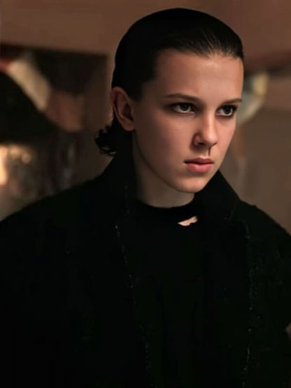Stranger Things S3 Millie Bobby  Black Wool Coat