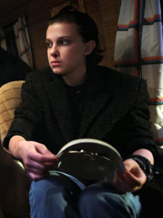 Stranger Things S3 Millie Bobby  Black Wool Coat