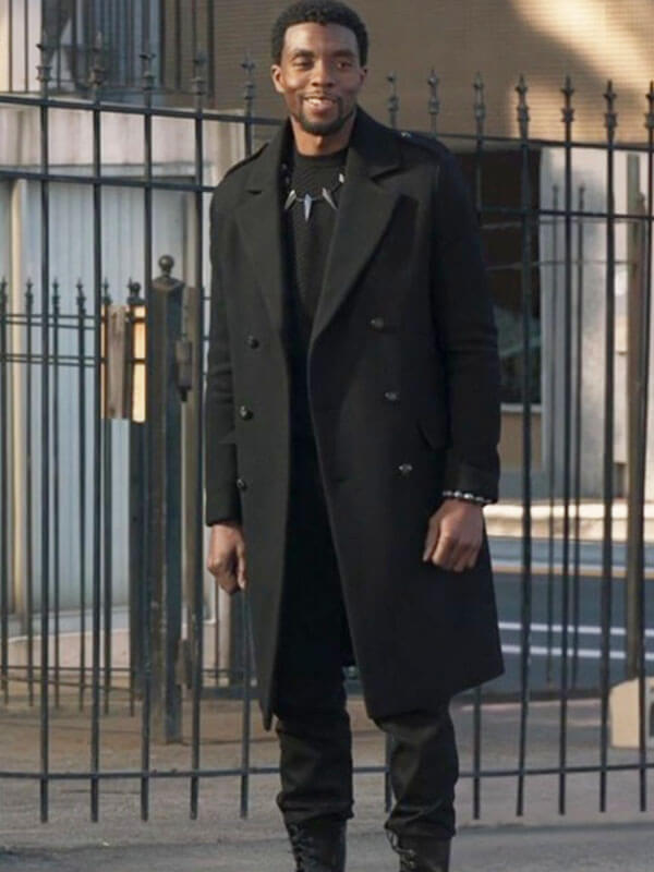 T Challa Black Panther Black Wool Trench Coat