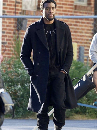 T Challa Black Panther Black Wool Trench Coat