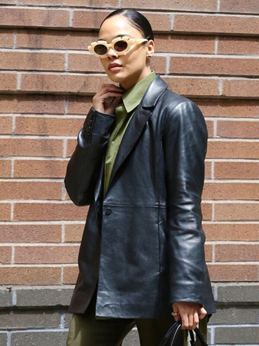 Tessa Thompson Black Leather Blazer