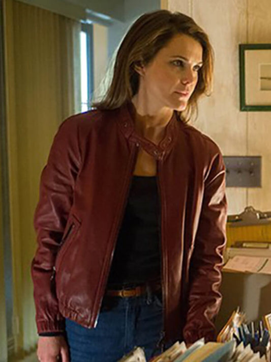 The Americans 2015 Season 3 Keri Russell Maroon Leather Jacket 