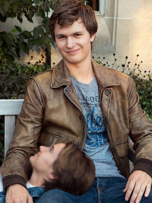 The Fault In Our Stars 2014 Ansel Elgort Brown Waxed Leather Jacket