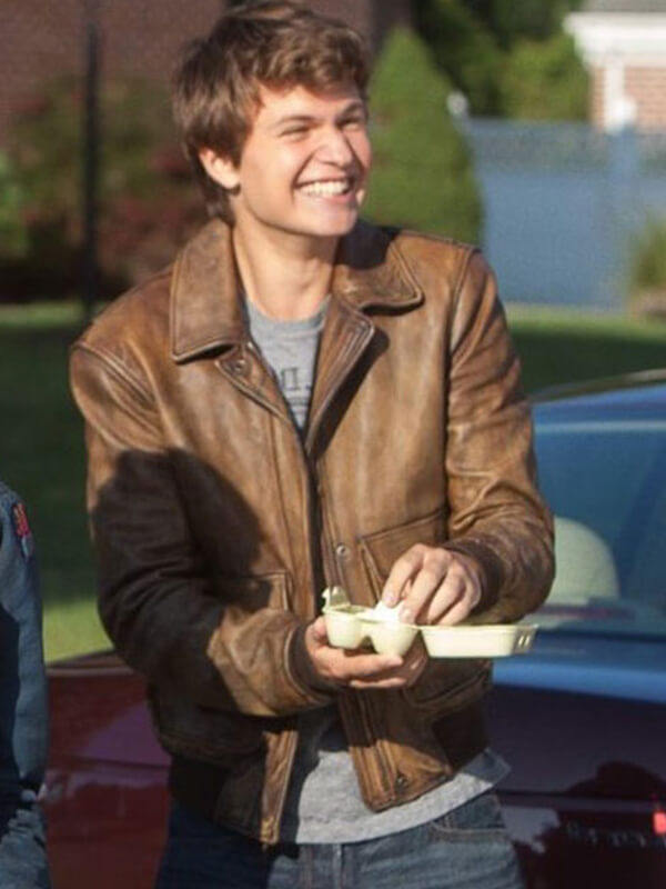 The Fault In Our Stars 2014 Ansel Elgort Brown Waxed Leather Jacket