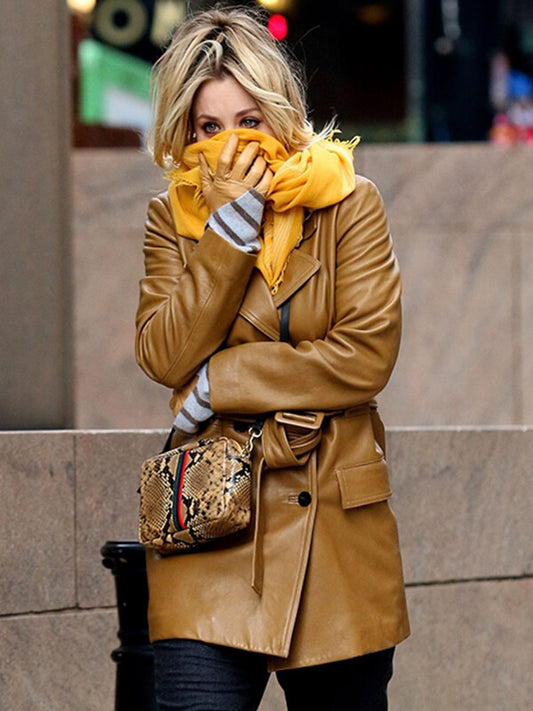 The Flight Attendant 2020 Kaley Cuoco Brown Leather Jacket