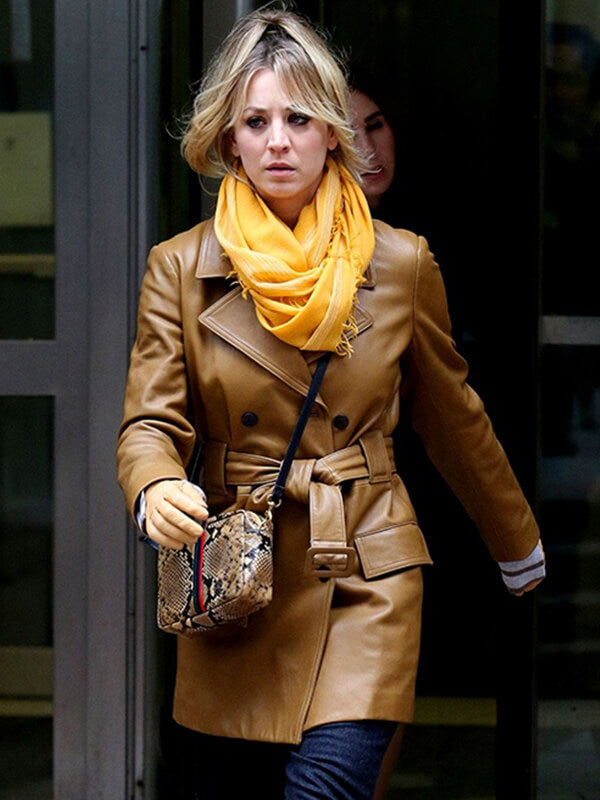 The Flight Attendant 2020 Kaley Cuoco Brown Leather Jacket