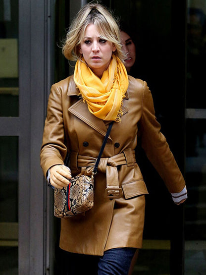 The Flight Attendant 2020 Kaley Cuoco Brown Leather Jacket