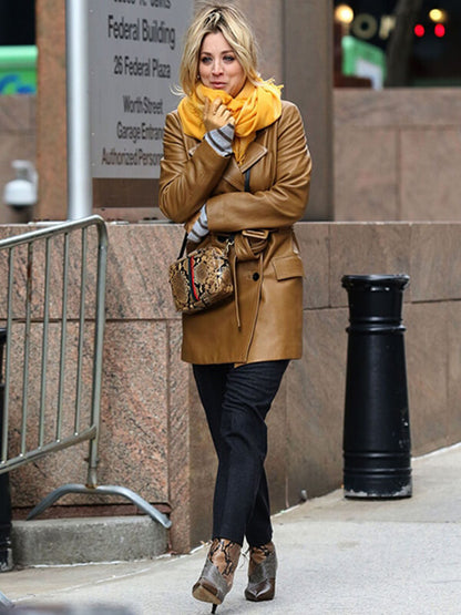 The Flight Attendant 2020 Kaley Cuoco Brown Leather Jacket