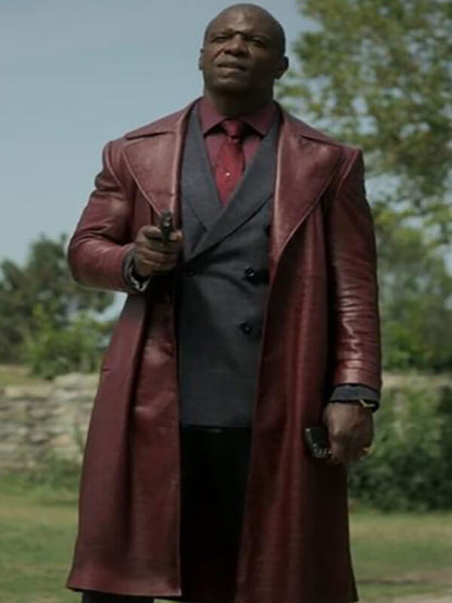 The Killer Game 2024 Terry Crews Maroon Long Coat