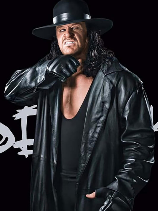 The Undertaker Black Leather Long Coat 