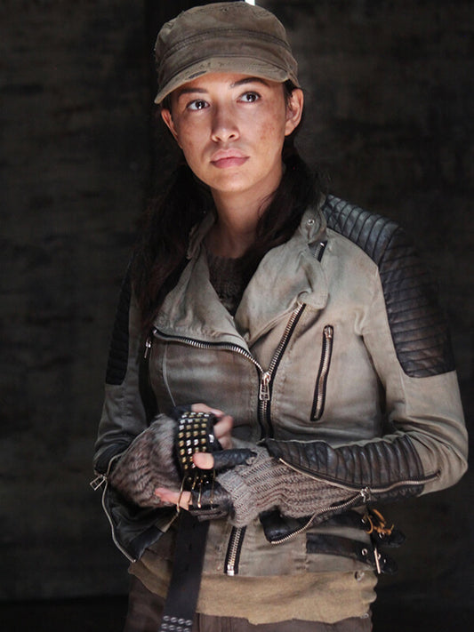  The Walking Dead Christian Serratos Grey Quilted  Leather Jacket