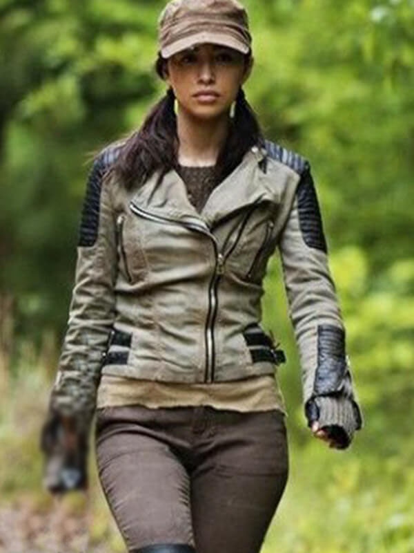 The Walking Dead Christian Serratos Grey Quilted  Leather Jacket