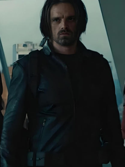 Thunderbolts 2025 Sebastian Stan Black Biker Leather Jacket