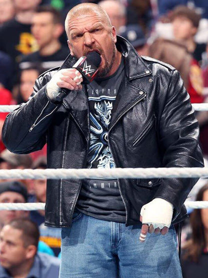 Triple H Black Leather Jacket