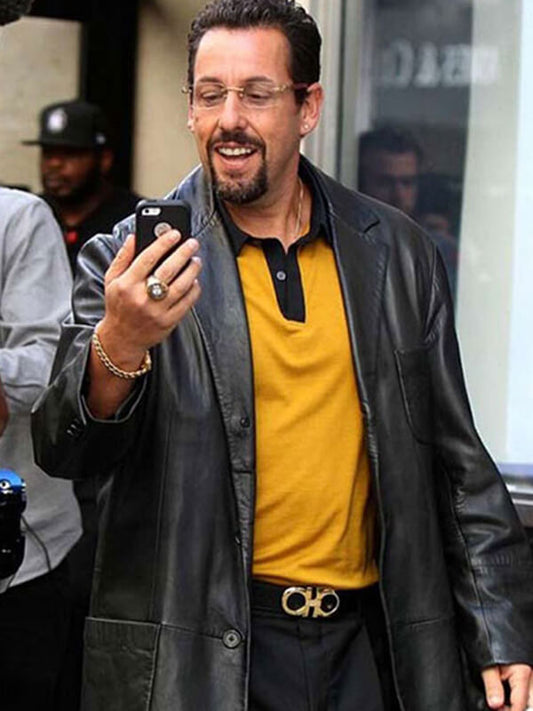Uncut Gems 2019 Adam Sandler Black Leather Blazer