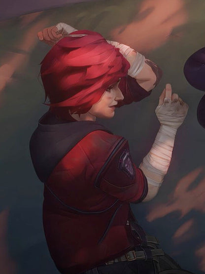 Vi Arcane Season 01 Red Leather Cosplay Jacket