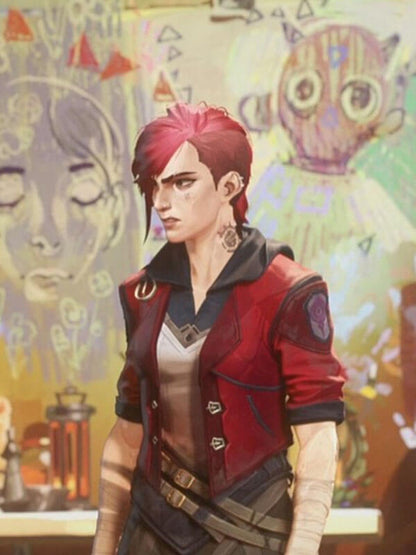 Vi Arcane Season 01 Red Leather Cosplay Jacket