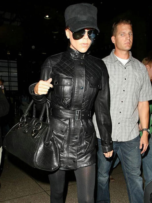 Victoria Beckham Black Quilted Leather Trench Coat