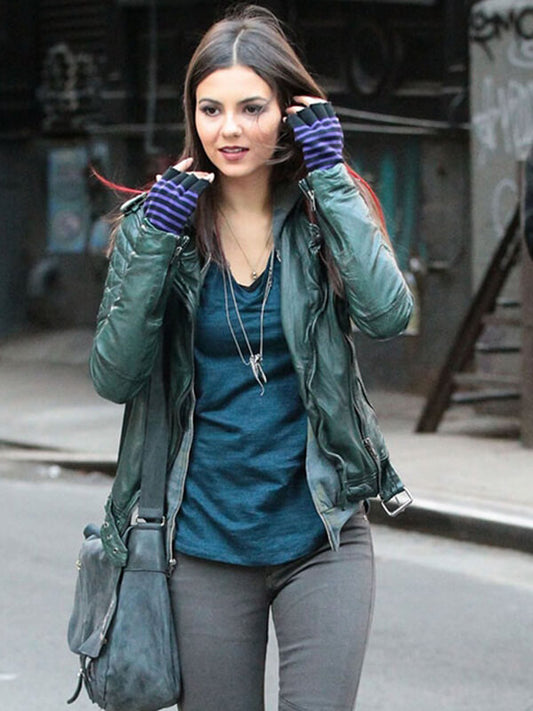 Victoria Justice Green Leather Jacket