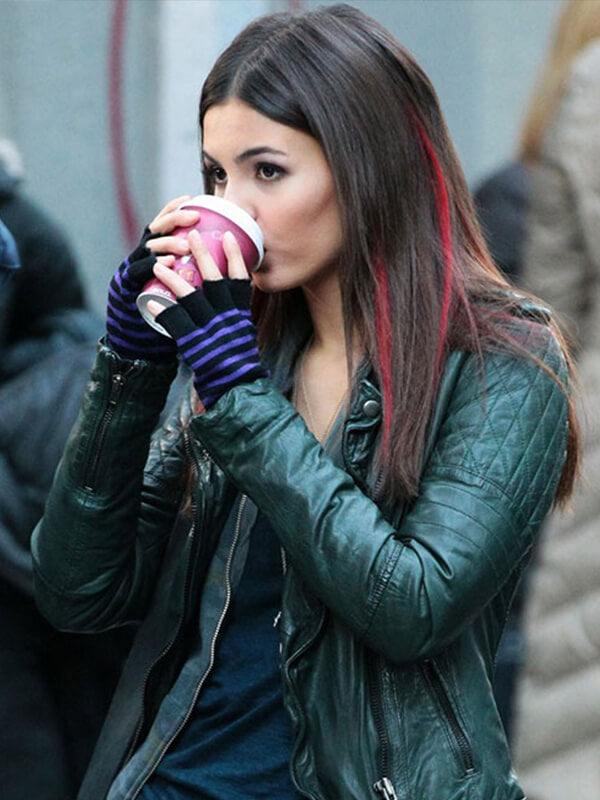 Victoria Justice Green Leather Jacket