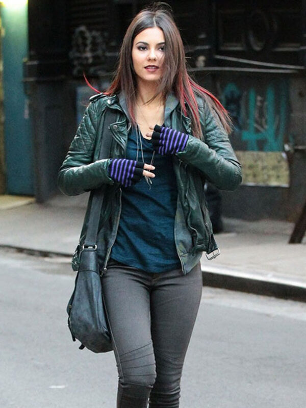Victoria Justice Green Leather Jacket