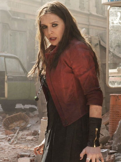 Wanda Maximoff Avengers Age Of Ultron Red Leather Jacket