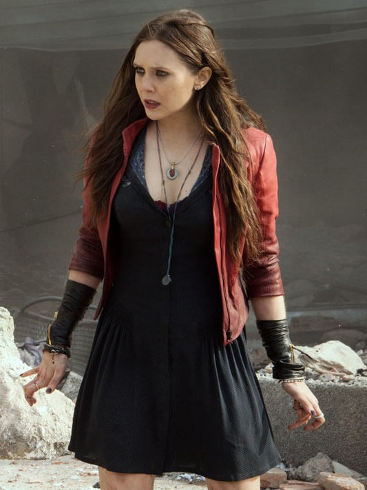 Wanda Maximoff Avengers Age Of Ultron Red Leather Jacket