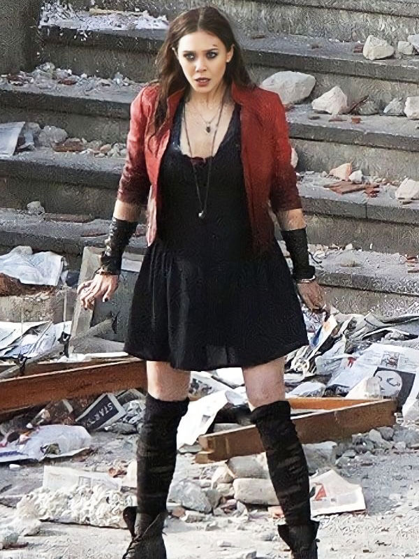 Wanda Maximoff Avengers Age Of Ultron Red Leather Jacket