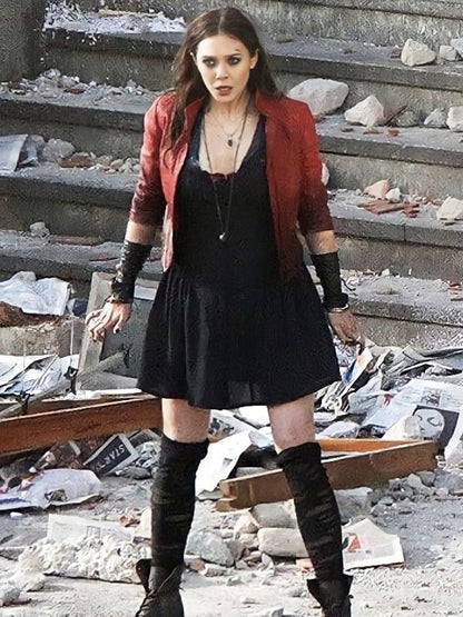 Wanda Maximoff Avengers Age Of Ultron Red Leather Jacket