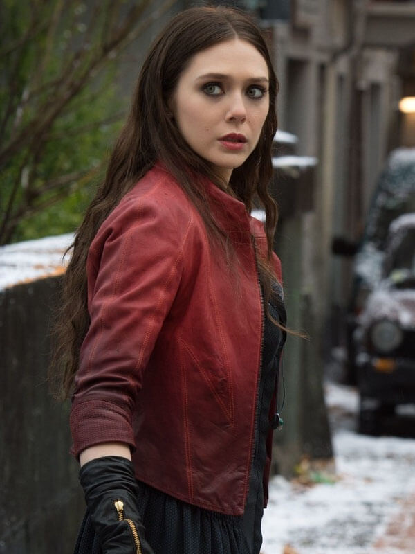 Wanda Maximoff Avengers Age Of Ultron Red Leather Jacket