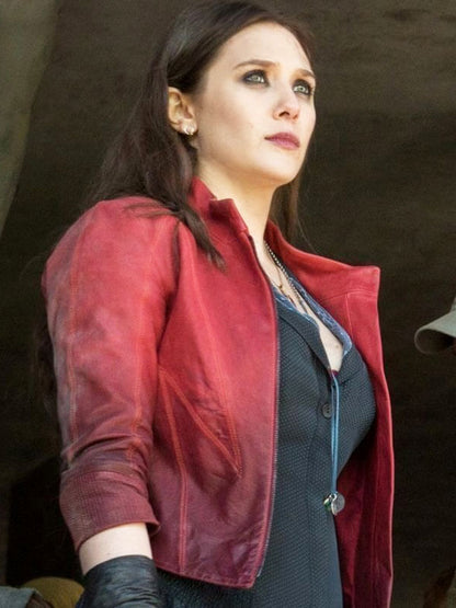 Wanda Maximoff Avengers Age Of Ultron Red Leather Jacket