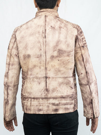 White Cafe Racer Vintage Leather Jacket