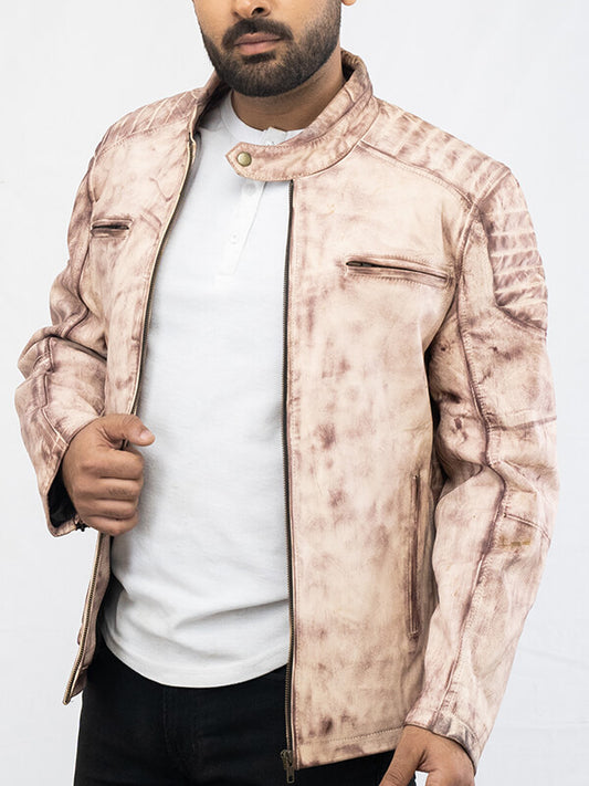 White Cafe Racer Vintage Leather Jacket