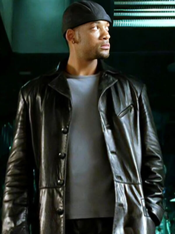 Will Smith I Robot 2004 Black Leather Long Coat