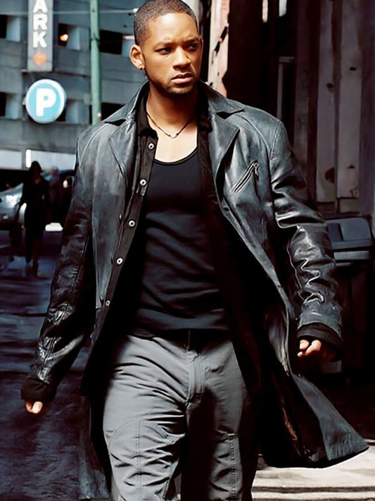 Will Smith I Robot 2004 Black Leather Long Coat