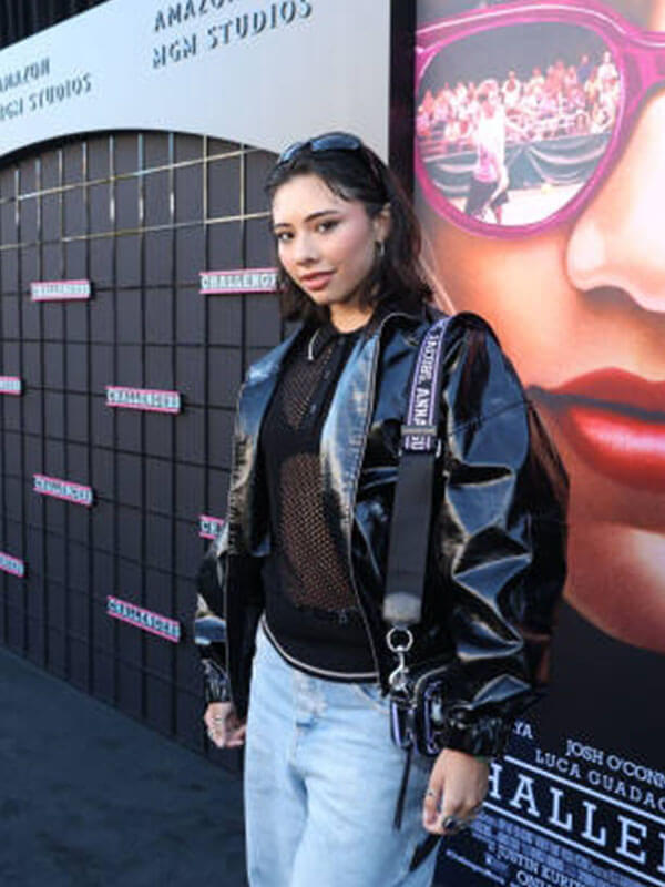 Xochitl Gomez Challenger Premiere Black Leather Bomber Jacket