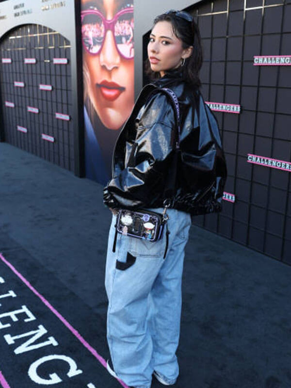 Xochitl Gomez Challenger Premiere Black Leather Bomber Jacket