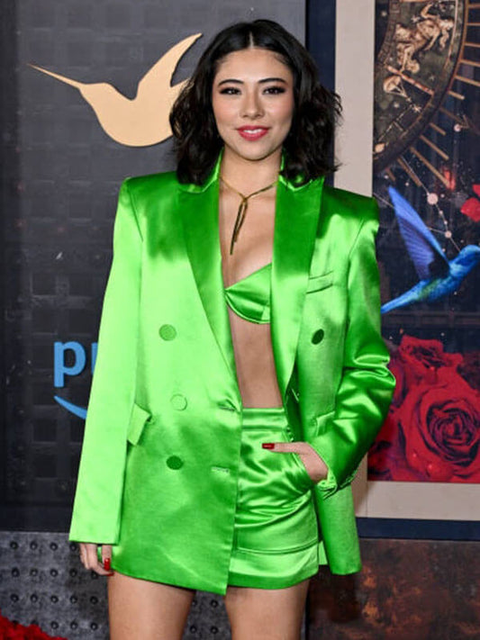 Xochitl Gomez This Is Me Now Premiere Green Satin Coat